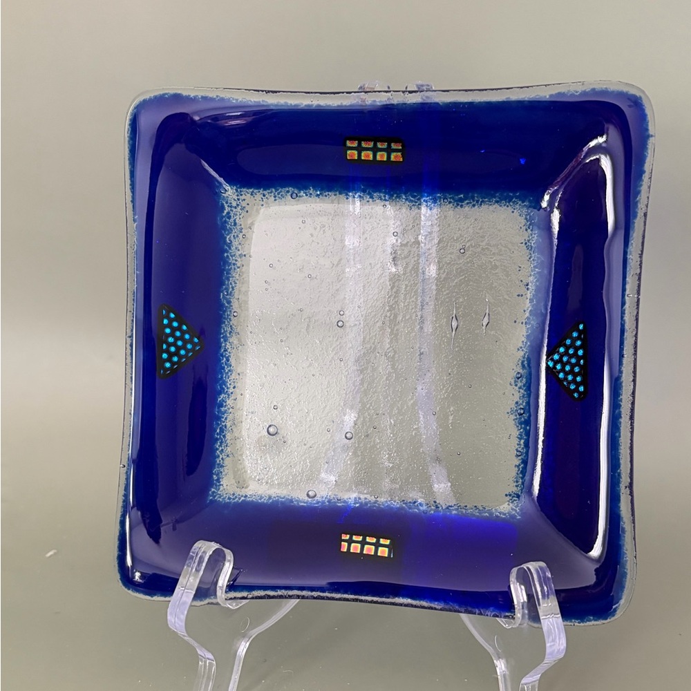 Fused Glass Trinket Dish – Cobalt Blue Dichroic Art Glass Dish-by Paul Palango